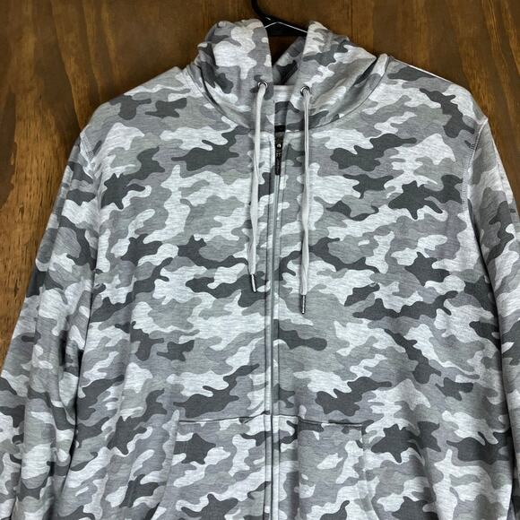 Eddie Bauer Women Jacket Gray Camo Full Zip Hooded Pocket Modal Blend Stretch XL - Picture 2 of 12